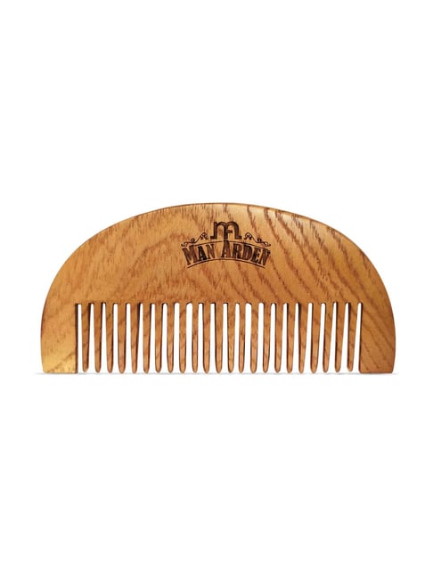 Man Arden Pure Neem Wooden Pocket Size Beard Comb with Premium Faux Leather Pouch