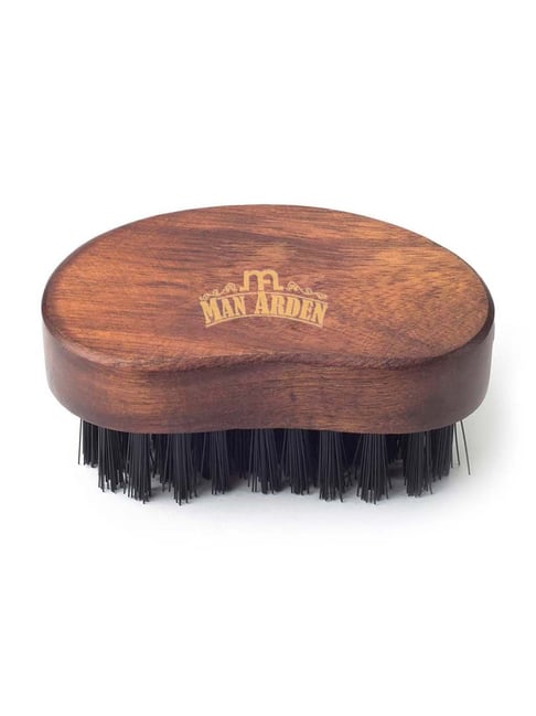 Man Arden Pocket Size Beard Brush with Premium Wood Handle with Premium Faux Leather Pouch
