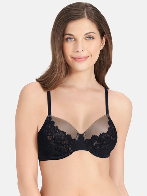 Shop Plain Non-Padded Underwired Demi Bra with Lace Trim Online