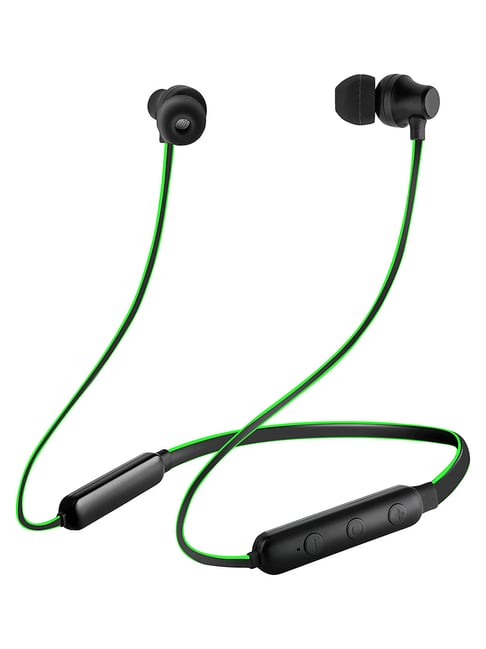 PTron InTunes Lite Neckband with Mic (140317788, Black/Green)