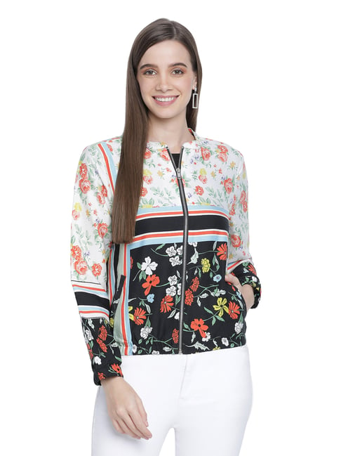 Oxolloxo White & Black Floral Print Jacket