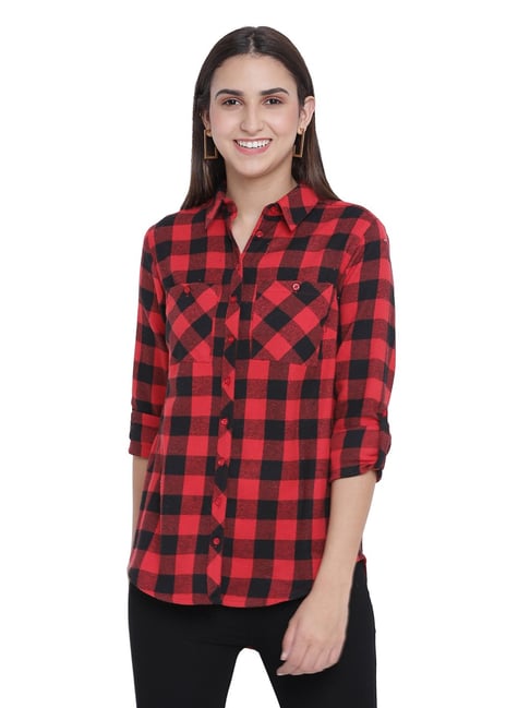 Oxolloxo Red & Black Cotton Chequered Shirt