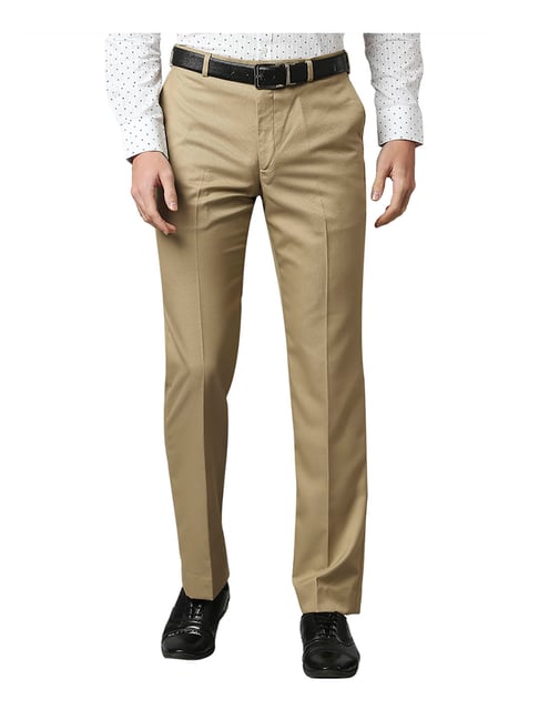 Park Avenue Medium Khaki Regular Fit Trousers