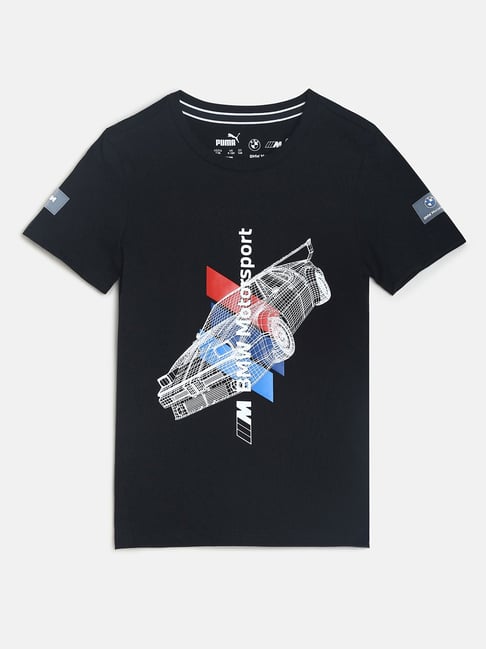 Puma Kids BMW M Motorsport Black Cotton Printed T-Shirt