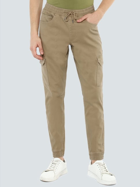 Relaxed Fit Cotton Cargo Joggers - Beige - Men