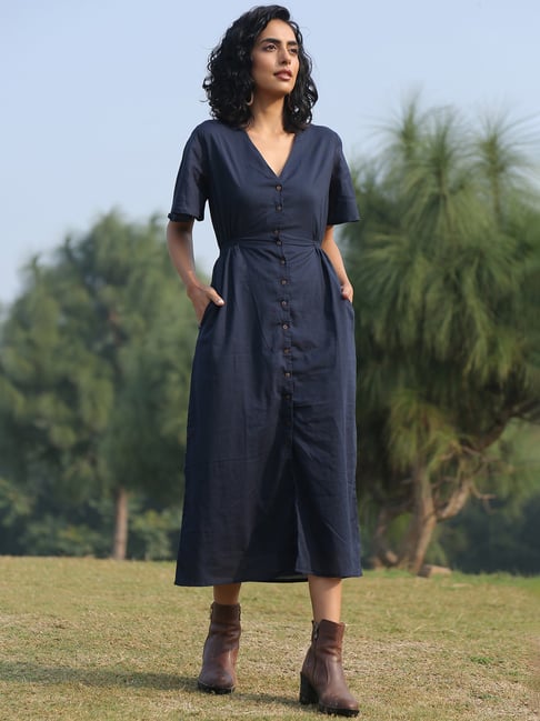 knee length dresses for ladies Boden Women's Mollie Linen Shirt Dress in Blue