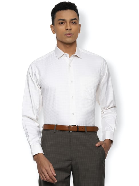 Van Heusen White Cotton Regular Fit Checks Shirt