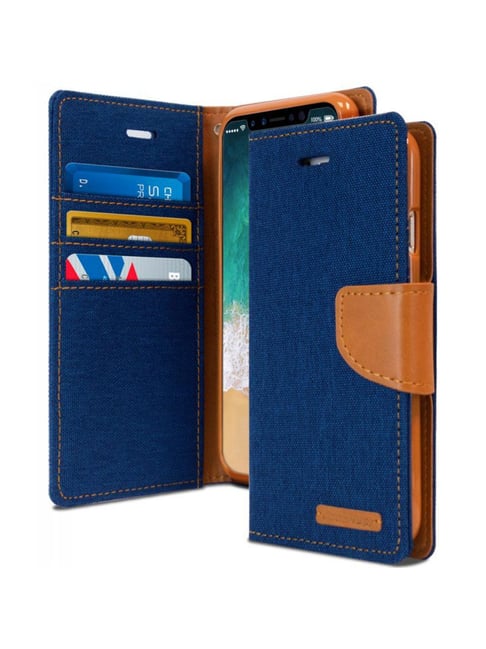 ClickCase Canvas Leather Wallet Case Flip Cover For Jio JIOPHONE NEXT (Blue)