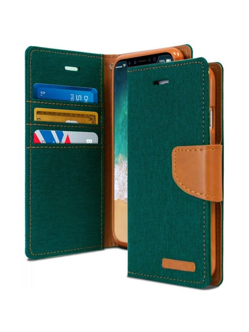 ClickCase Canvas Leather Wallet Case Flip Cover For Jio JIOPHONE NEXT (Green)