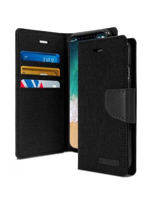 ClickCase Canvas Leather Wallet Case Flip Cover For Jio JIOPHONE NEXT (Black)