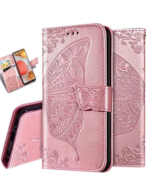 ClickCase ButterFly Leather Wallet Case Magnetic Flip Cover For Jio JIOPHONE NEXT (Rose Gold)