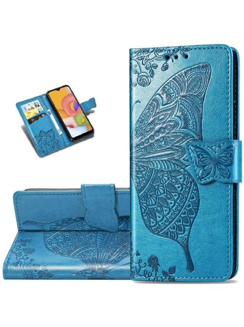 ClickCase ButterFly Leather Wallet Case Magnetic Flip Cover For Jio JIOPHONE NEXT (BLUE)