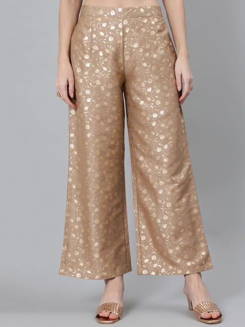 Aks Beige Printed Palazzos