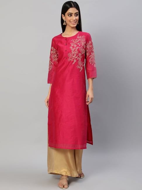 Aks Couture Fuchsia Embroidered Straight Kurta