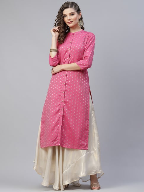 Aks Pink Printed Straight Kurta