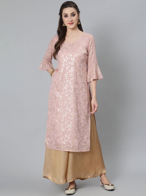 Aks Pink Printed Straight Kurta