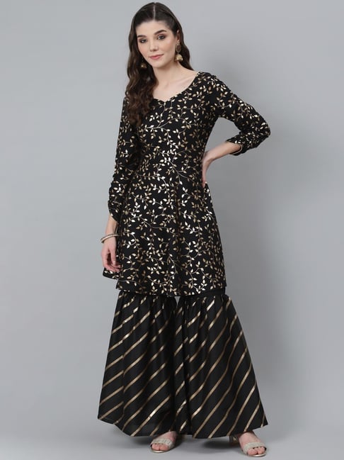 Aks Black Printed Kurta Sharara Set