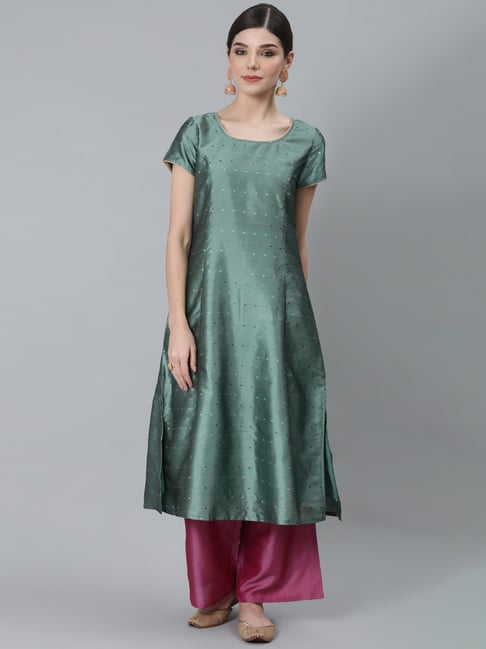 Aks Green & Fuchsia Textured Kurta & Palazzo Set