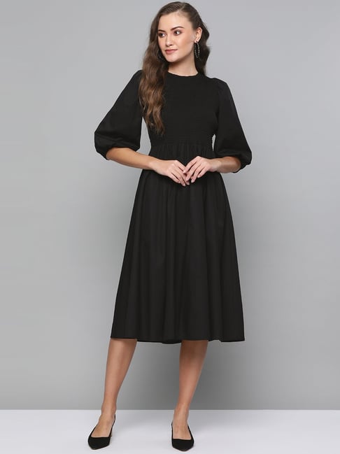 Femella Black Cotton A-Line Dress