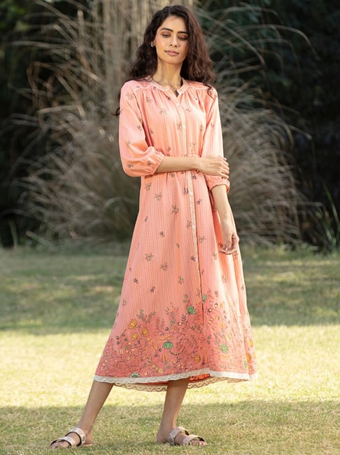 Aurelia Peach Below Knee Ethnic Dress Price in India
