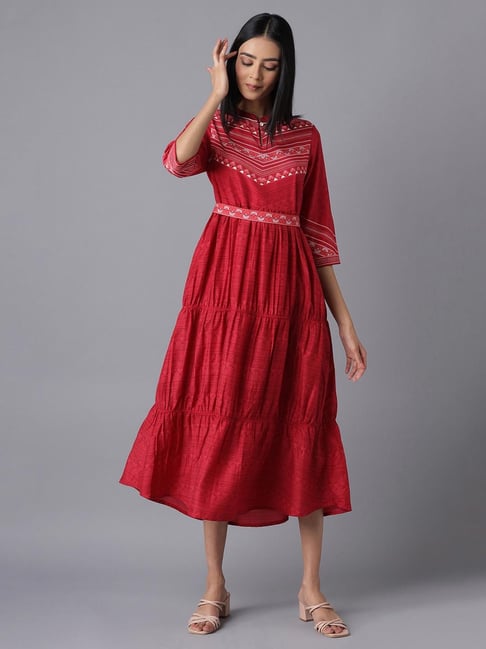 Aurelia Red Below Knee Ethnic Dress Price in India