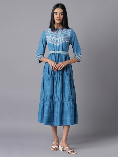 Aurelia Blue Below Knee Ethnic Dress Price in India
