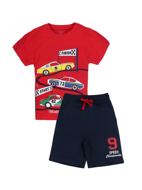Plum Tree Kids Red & Navy Printed T-Shirt with Shorts