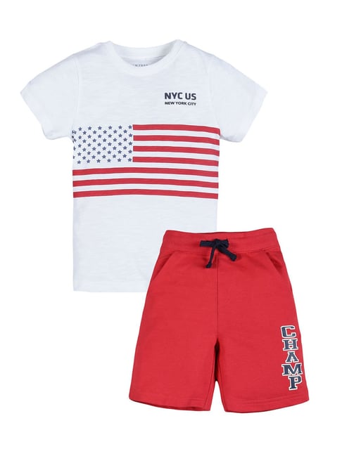 Plum Tree Kids White & Red Printed T-Shirt with Shorts