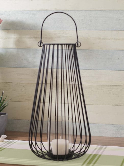 Aapno rajasthan Winter Collection Black Metal Lantern Shape Tealight Holder - Set of 1