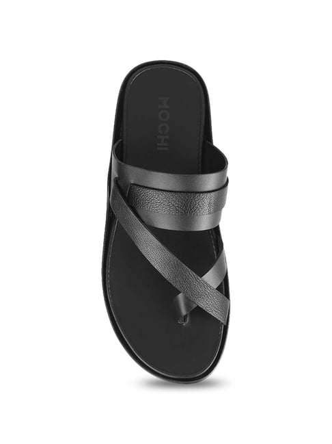 Mochi Men's Black Cross Strap Sandals 