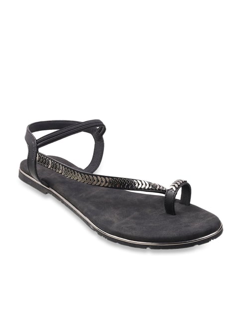 Metro Women's Jet Black Ankle Strap Sandals-picture-32