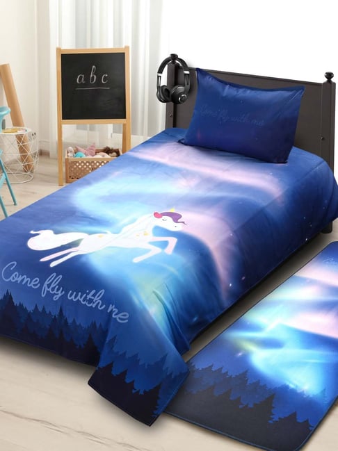 Saral Home Unicorn Blue Cotton 180 TC Bedsheet with 1 Pillow Cover