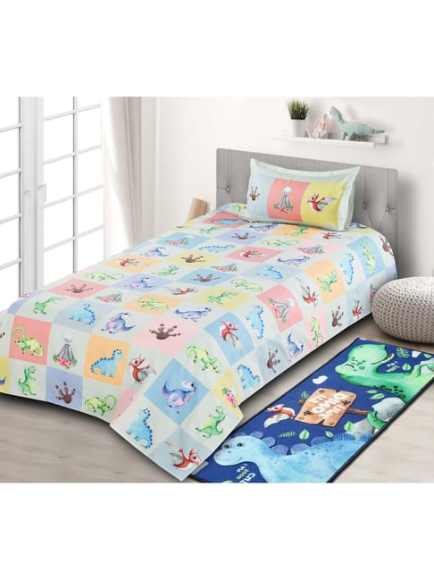 Saral Home Dinasour Multicolor Cotton 180 TC Bedsheet with 1 Pillow Cover