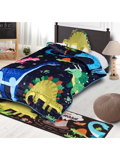 Saral Home Dinosaur Multicolor Velvet 230 TC AC Quilt with 2 Cushions