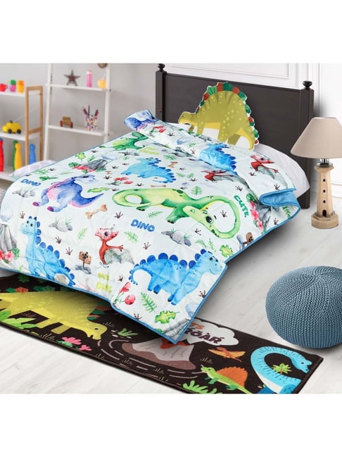 Saral Home Dinosaur Multicolor Velvet 230 TC AC Quilt with 2 Cushions