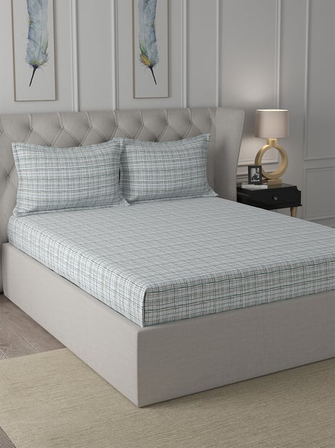 In-House by Maspar Blue 200 TC Cotton Printed Bed Sheet with 2 Pillow Cover