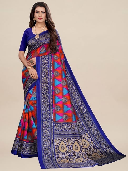 Saree Mall Multicolored Silk Printed Saree With Unstitched Blouse Price in India