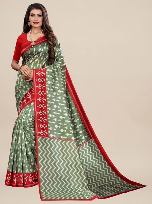 Saree Mall Green Silk Printed Saree With Unstitched Blouse Price in India