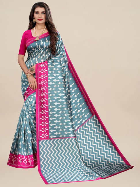 Saree Mall Green Silk Printed Saree With Unstitched Blouse Price in India