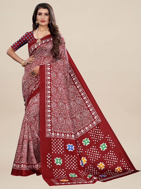 Saree Mall Maroon Silk Printed Saree With Unstitched Blouse Price in India