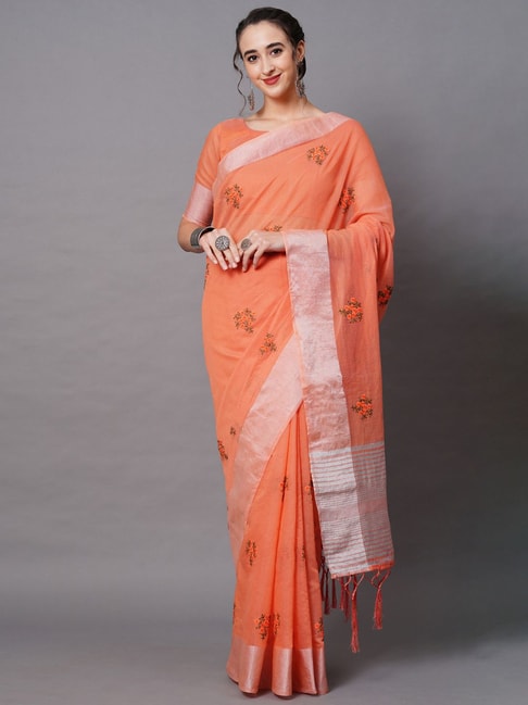Saree Mall Orange Embroidered Saree With Unstitched Blouse Price in India