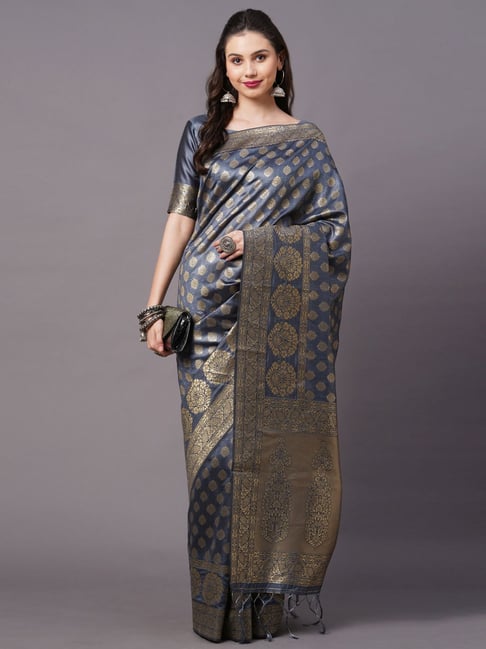 Saree Mall Grey Woven Saree With Unstitched Blouse Price in India