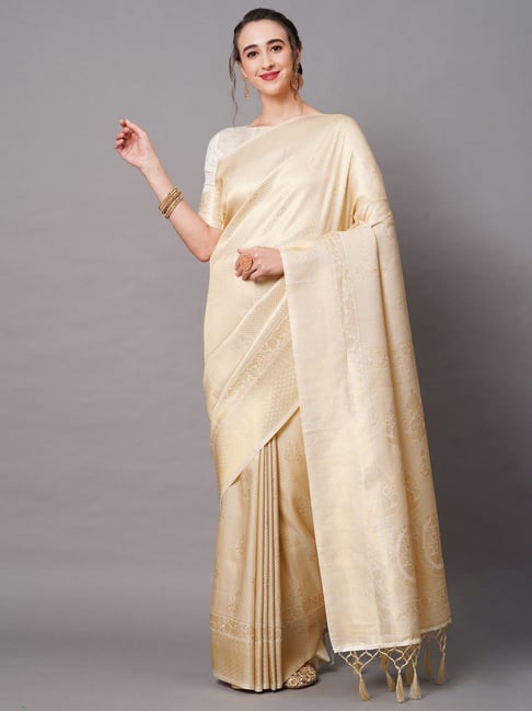 Saree Mall Off-white Woven Saree With Unstitched Blouse Price in India