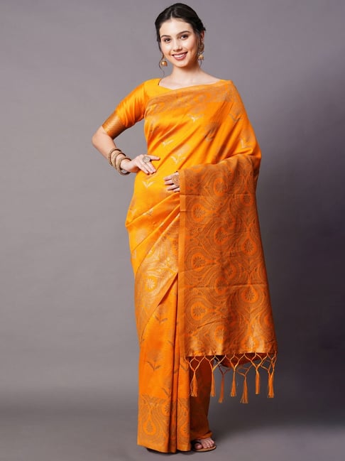Saree Mall Yellow Woven Saree With Unstitched Blouse Price in India