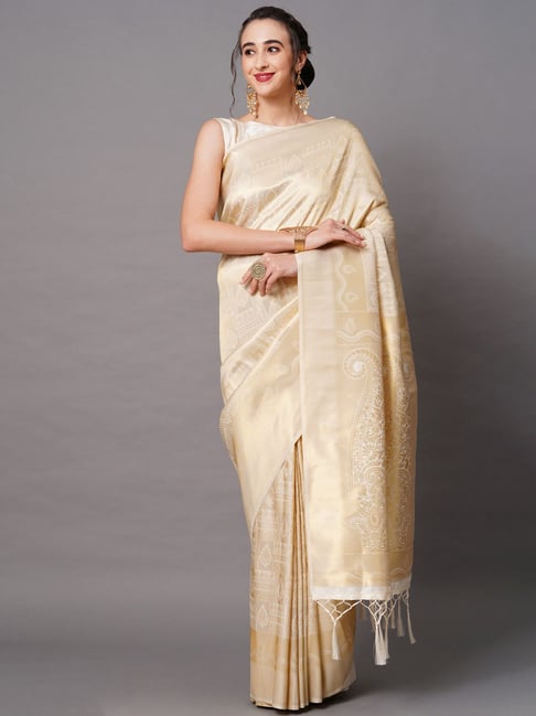 Saree Mall Off-white Woven Saree With Unstitched Blouse Price in India