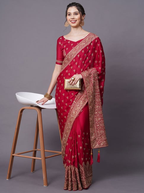 Saree Mall Pink Embellished Saree With Unstitched Blouse Price in India