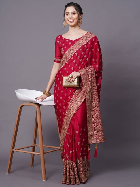 Saree Mall Pink Embellished Saree With Unstitched Blouse Price in India