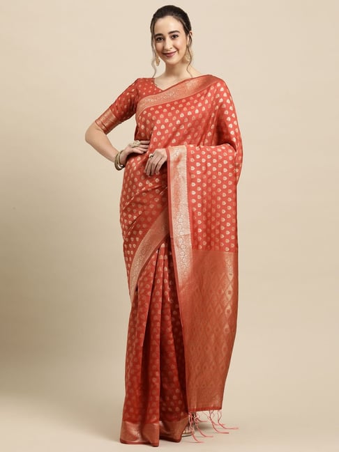 Saree Mall Orange Woven Saree With Unstitched Blouse Price in India