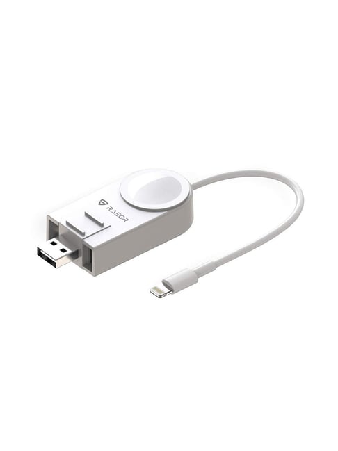 RAEGR Arc 450 Portable Apple Watch Wireless Charger with Apple Cable for AirPods & iPhones- (White)