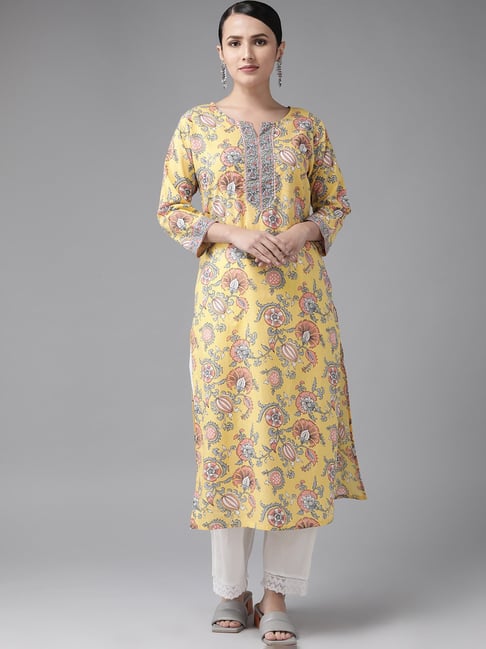 Yufta Yellow Printed A Line Kurta Price in India